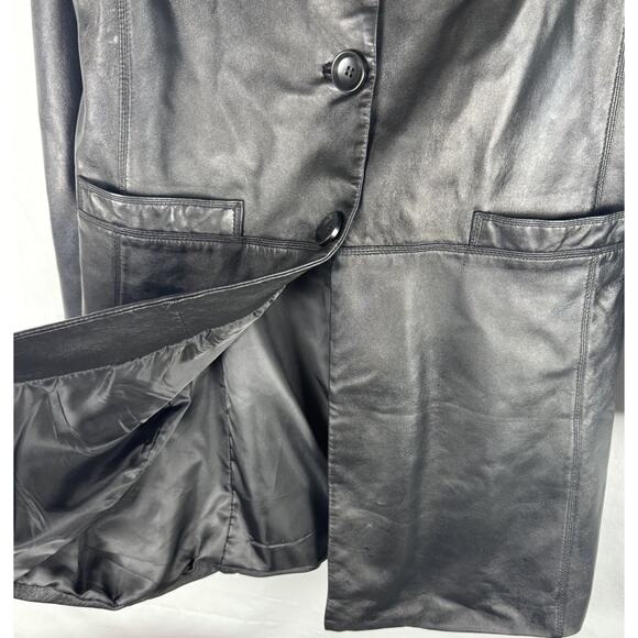 Neiman Marcus Women’s Medium (M) Black Genuine Leather Overcoat Jacket, Classic - Picture 5 of 11